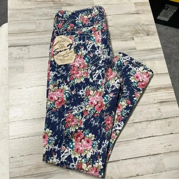 Seven 7 Premium Jeans Stretch Womens Skinny Blue Floral Print Denim Size 10 New - Picture 8 of 8